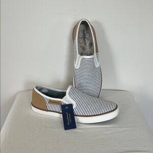 Tommy Bahama Striped Gray and Tan Slip on Sneakers